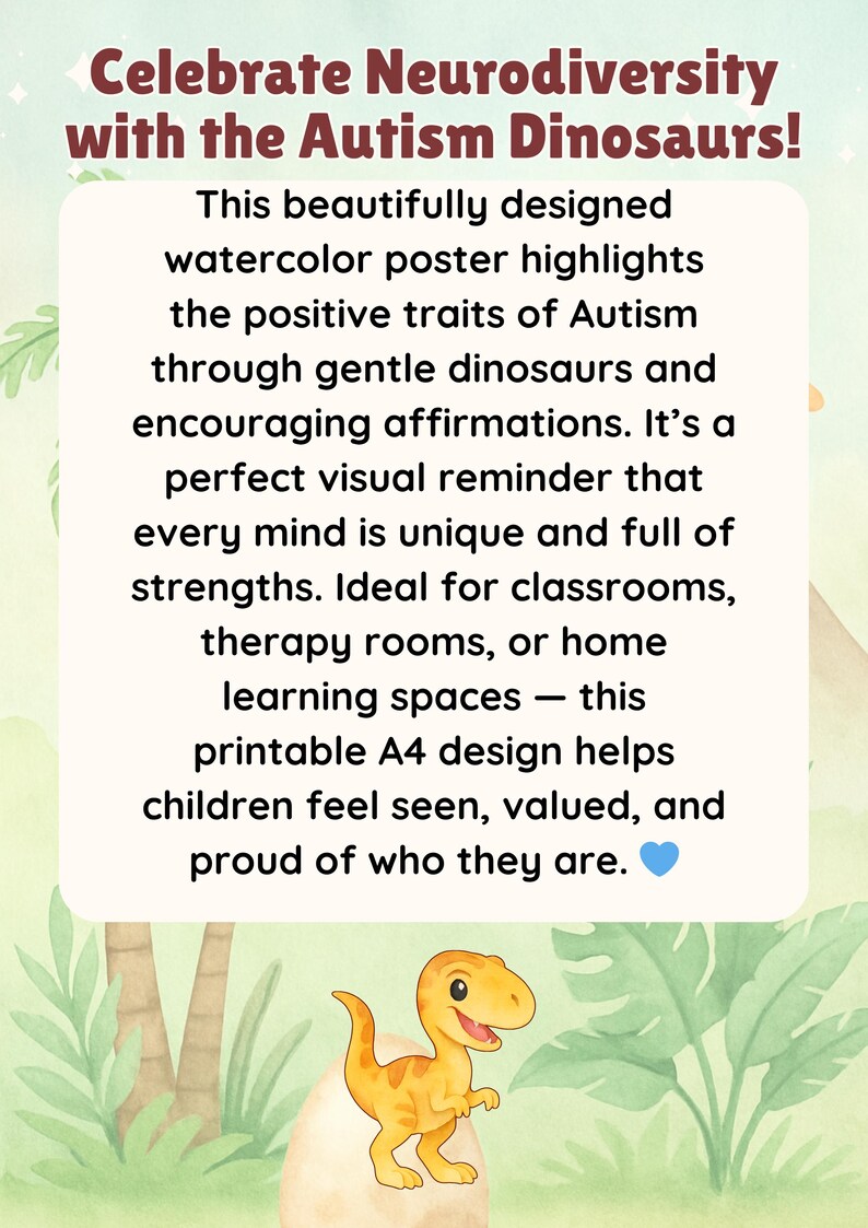Autism Affirmation Poster for Kids | Dinosaur Feelings Chart ...