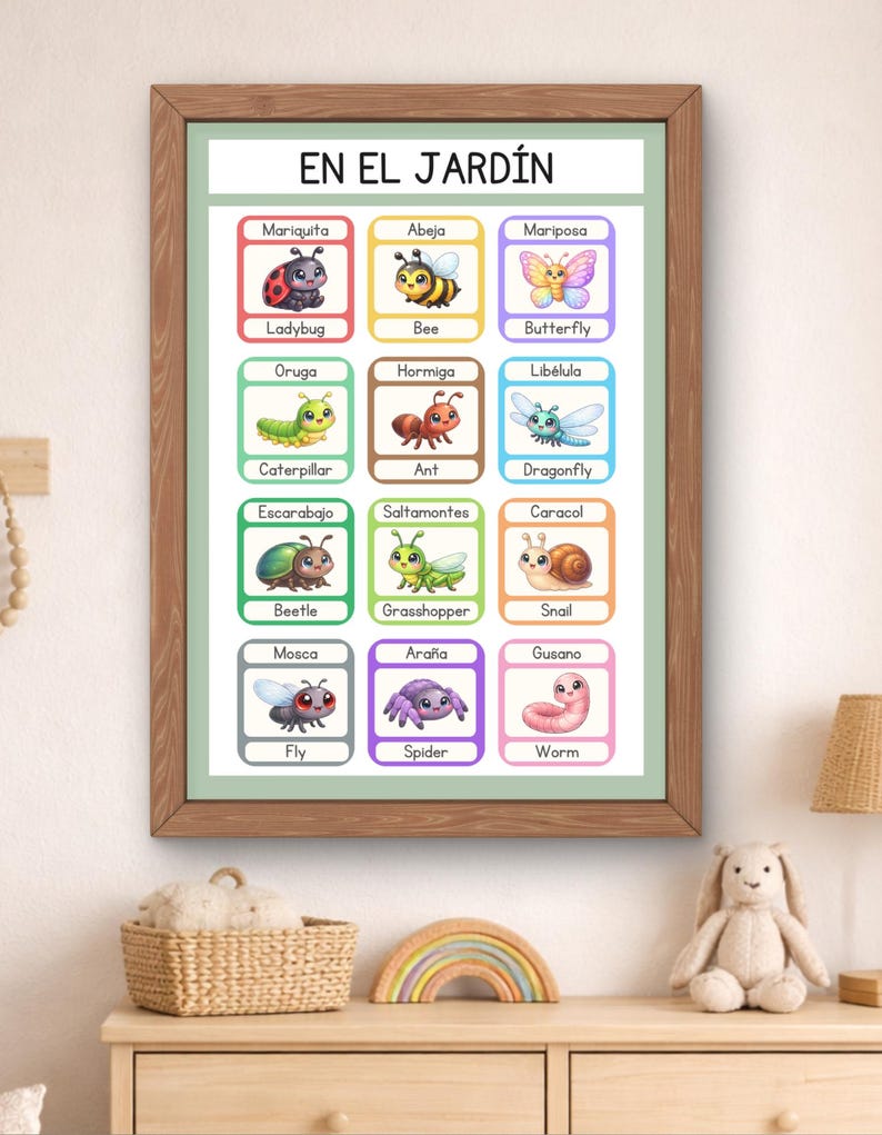 Spanish Garden Animals Poster for Kids, En El Jardín Printable, Bugs ...