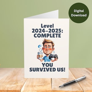 Cartão engraçado para professor para imprimir | Cartão dobrável de fim de ano 5x7 | Download digital em PDF A4 | Presente humorístico de agradecimento ao professor | Hilário