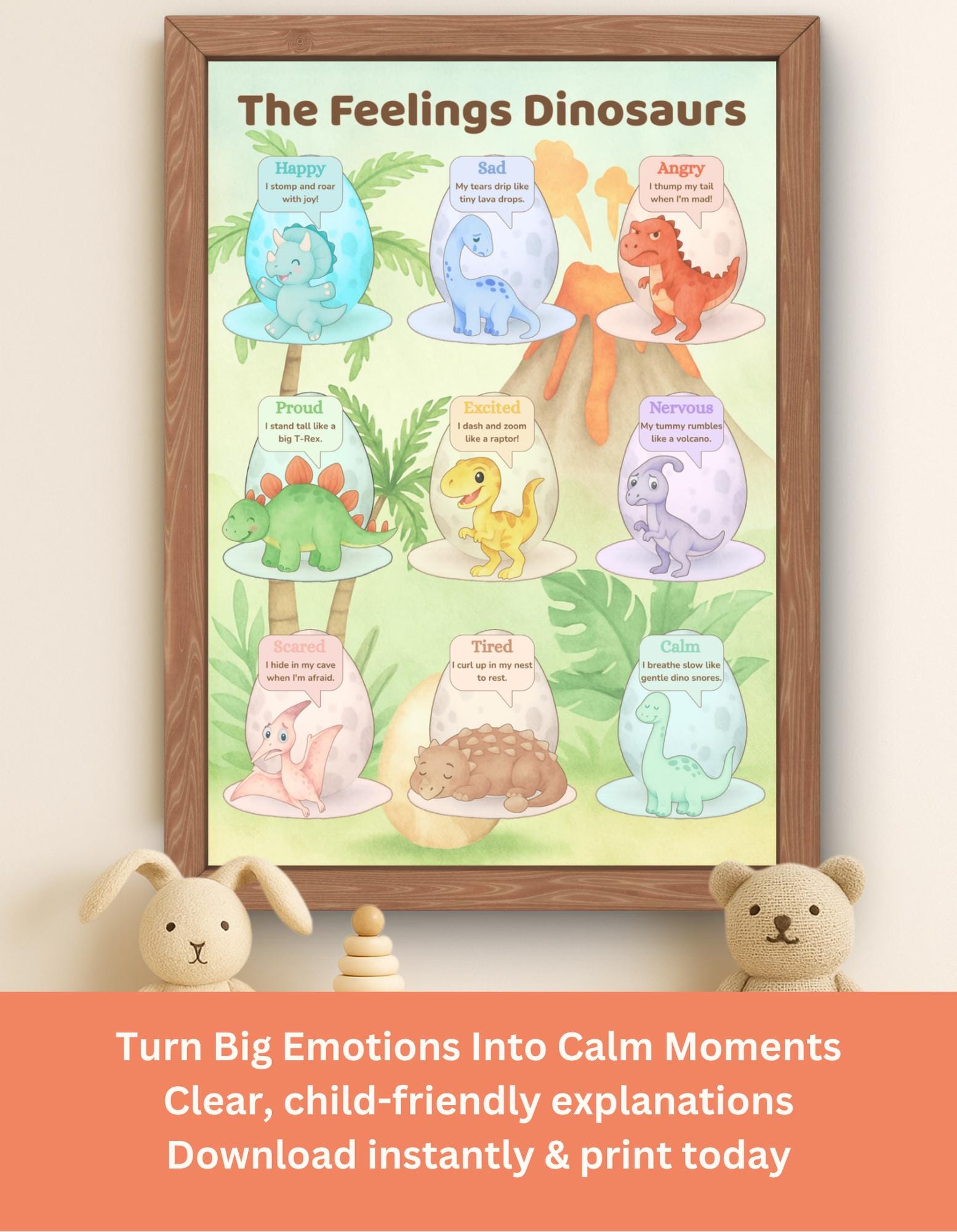 Feelings Dinosaurs Emotions Poster | Printable Dinosaur Feelings Chart ...