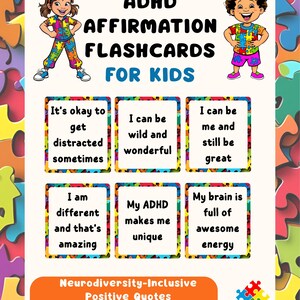 108 flashcard di affermazioni sull'ADHD per bambini / Citazioni stampabili sulla neurodiversità / Schede positive sull'ADHD / Apprendimento socio-emotivo SEL / Supporto