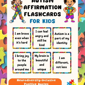 108 Flashcards de Afirmações sobre Autismo para Crianças | Citações sobre Neurodiversidade para Imprimir | Cartões Positivos sobre Autismo | Aprendizagem Socioemocional SEL
