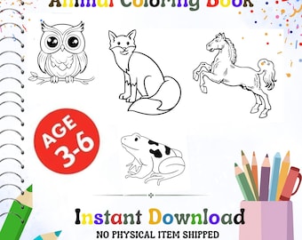 Libro da colorare di animali per bambini, schede di attività prescolari per bambini piccoli, 30 pagine, PDF stampabile