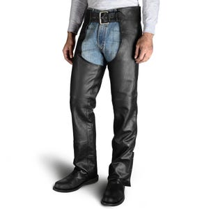 Men&#39;s Leather Chaps Handmade Black Motorcycle Riding Chaps, Vintage Biker Trousers with Western Style, Unique Gift for Bikers