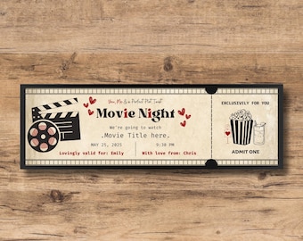 Editable Movie Night Ticket Template: Valentine's Day Love Coupon (PDF)