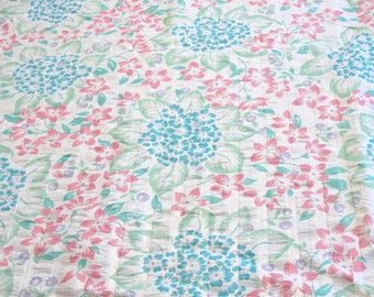 Vintage Floral Seersucker Fabric - Flowers in Pink, Spring Green, Robin Egg Blue & Lavender on Textured White, 64" wide, BTY