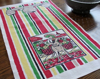 Retro Jumbo Dish Tea Towel 1950s Large Kitchen Towel Red Circles Dishes Cruet Holders Covered Bowls Small Table Cover Tablecloth MCM