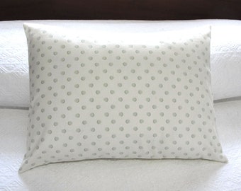 Travel Pillowcase Cover - Sage Green Polka Dot on Cottage Chic White - 12x16 Lumbar, Boudoir, Home Decor Accent pillow - envelope back