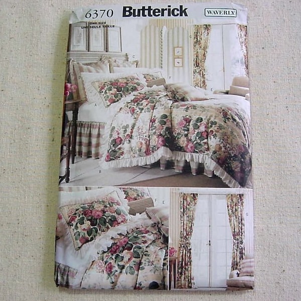 Bedroom Set Pattern Butterick 6370  - Duvet Cover, Drapes, Dust Ruffle, Pillow Sham, Pillow - Twin, Full, Queen, King DIY Home Decor Uncut