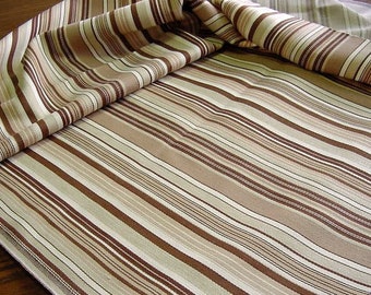 Denim Twill Cotton Fabric - Stripes in Brown, Beige, Cream - Apparel, Home Decor Remnant 51" x 32"