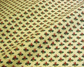 Cyrus Clark Floral Decorator Fabric, Guilford - Vintage Civil War Reproduction Drapery Upholstery Fabric, Red, Russet, Green, Golden Tan BTY