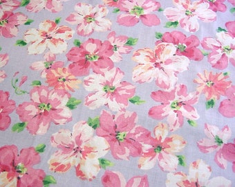 Cyrus Clark "Eloise" Floral Decorator Fabric - Pink, Rose, Blush, Lavender Blue - Cottage Home Decor Drapery Material 55" wide, BTY
