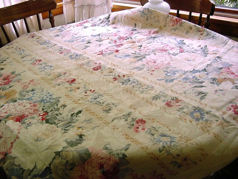 Rose Hydrangea Peony Tulip Daisy Flowers Romantic Victorian Cottage Chic Pink Blue Sage Vintage BTY Floral Upholstery Decorator Fabric