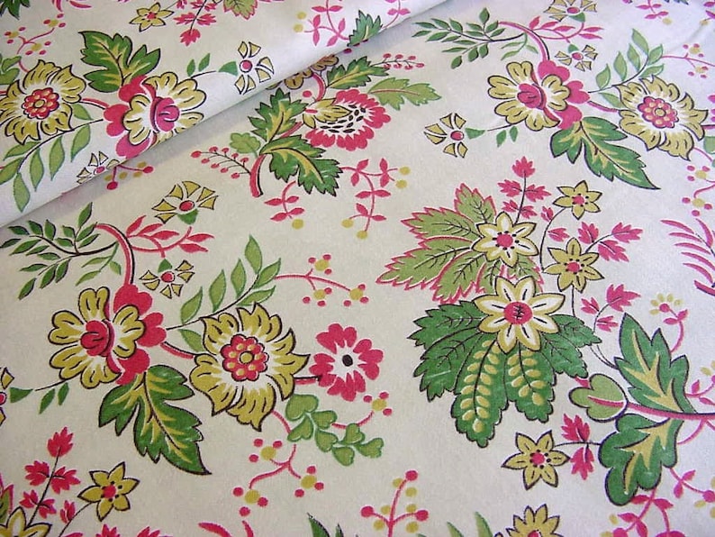 Antique Mustard Yellow Cottage Roses on Blush Pink Cotton Fabric~