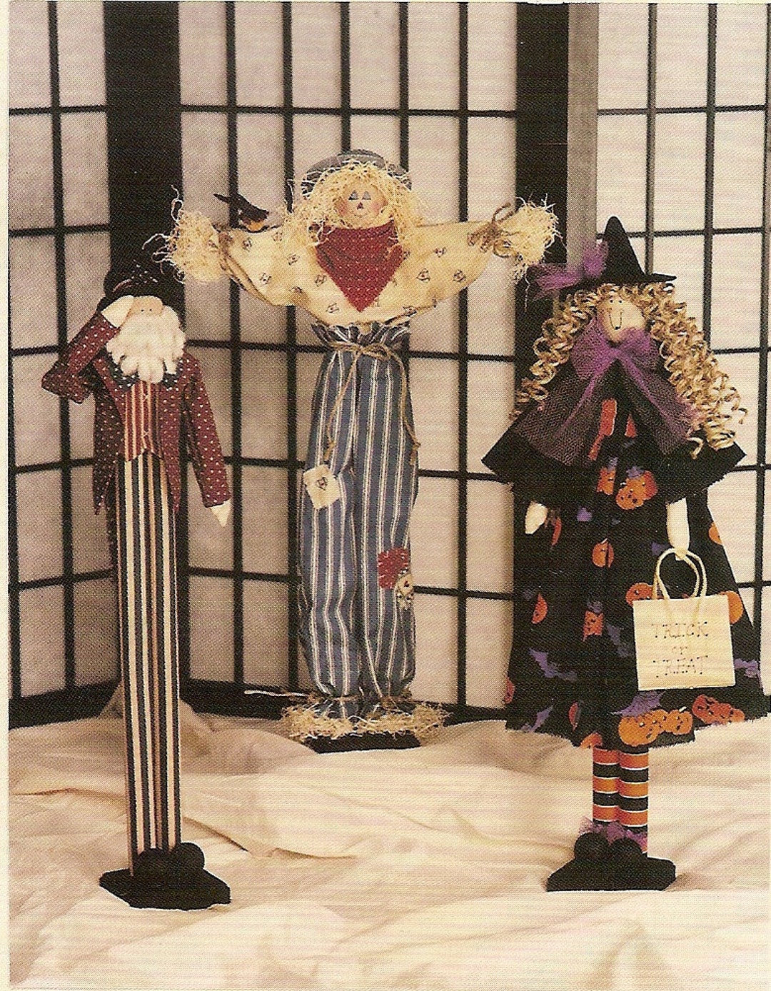 Primitive Folk Art Dolls Pattern Fall Scarecrow, Halloween Witch, Uncle ...