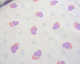 Vintage Pastel Hearts Cotton Blend Fabric - Sweet Little Pink, Lavender, Blue Print for Flirty Aprons, Clothing, Dolls & Home Decor BTY