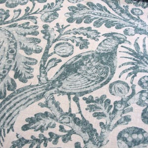 Bird Decorator Fabric - OOP Williamsburg Tucker Resist Flint, Blue Green Teal, Jacobean Exotic Bird Floral - Home decor cotton material BTY