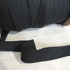 Vintage Black Cotton Twill Tape, Herringbone Bands, Straps, Belting, Trim,  - 1&quot; wide, BTY - more available