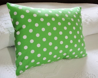 Travel Pillowcase - Green with White Polka Dots Cover for 12x16 Lumbar, Boudoir, Home Accent Throw Pillow - handmade, envelope back