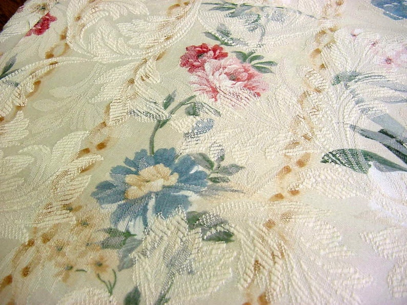 Rose Hydrangea Peony Tulip Daisy Flowers Romantic Victorian Cottage Chic Pink Blue Sage Vintage BTY Floral Upholstery Decorator Fabric