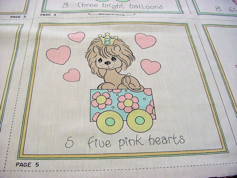 Unicorn Elephant Seal Pig Lamb Giraffe Bluebird Vintage Precious Moments Fabric Panel 1 2 3 Counting Soft Book to Sew Baby Quilt Squares