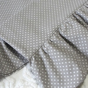 Ruffled Cotton Pillowcase Pillow Shams Gray with Little White Polka Dots Handmade, Wide Ruffles, Standard Queen Bed Bedding image 3