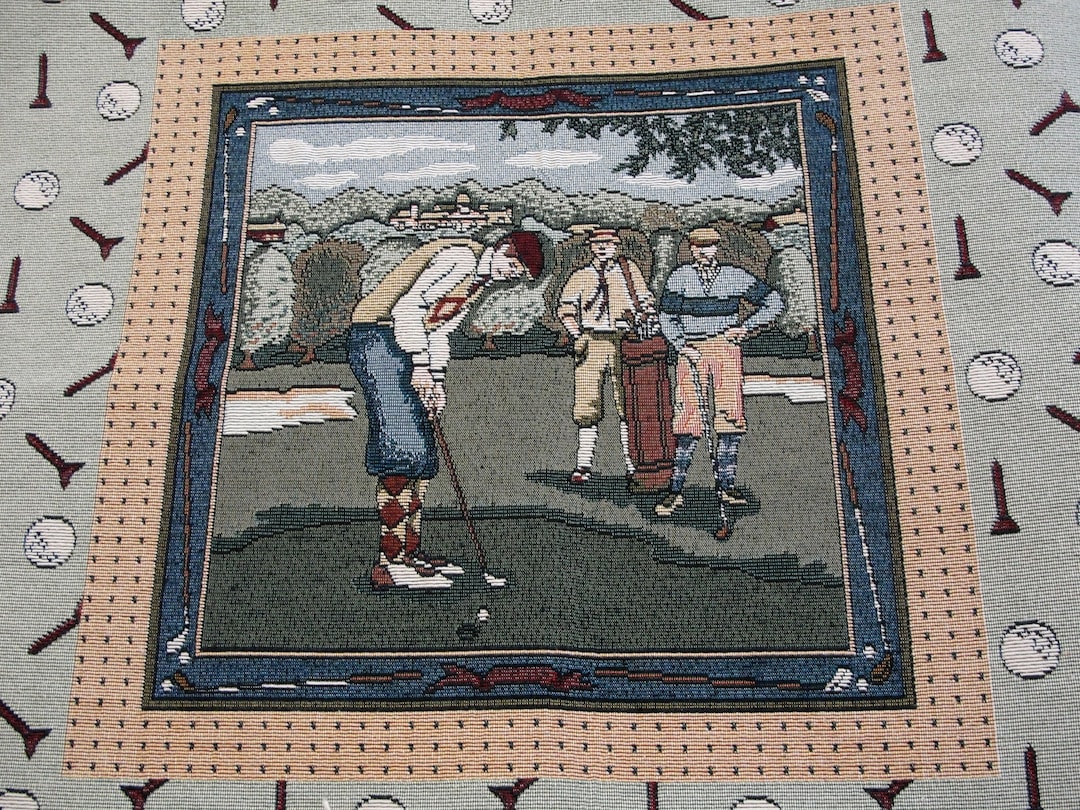 Tapestry Golfing Fabric Panel to Cut and Sew Golf Pillows, Banner, Wall