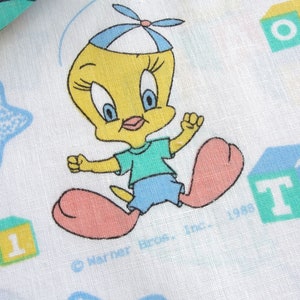 Vintage 80s Tweety Bird Fabric Juvenile Novelty Baby Material Warner Brothers, Looney Tunes, Peter Pan Fabric, Yellow, Blue, Aqua BTY image 4