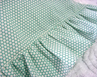 Ruffled Travel Pillowcase - Polka Dots on Muted Turquoise, Case Cover for 12 x 16 Boudoir, Lumbar, Accent Decorator Pillow