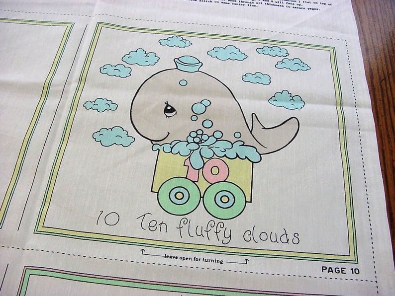 Unicorn Elephant Seal Pig Lamb Giraffe Bluebird Vintage Precious Moments Fabric Panel 1 2 3 Counting Soft Book to Sew Baby Quilt Squares
