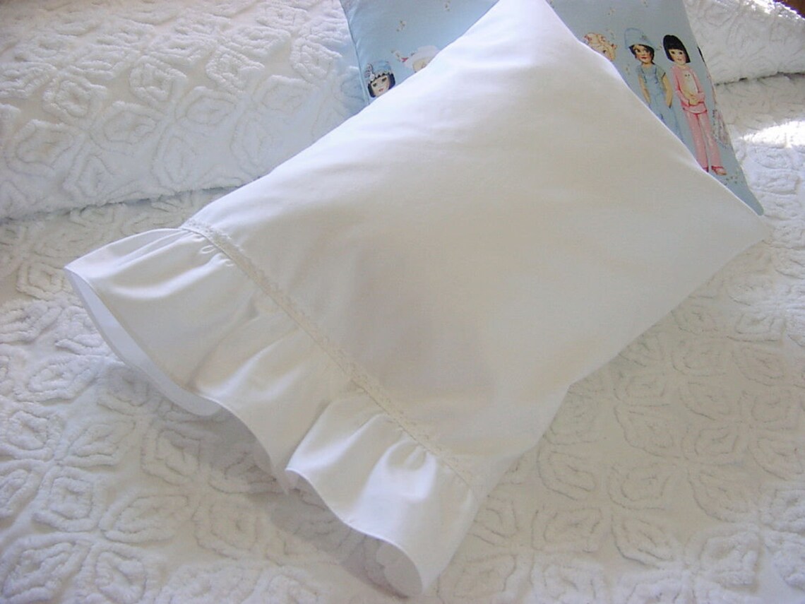 Ruffled Travel Pillowcase Solid White with Cotton Lace Trim Etsy
