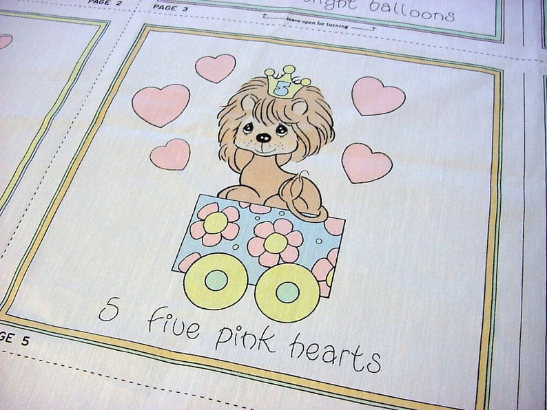 Unicorn Elephant Seal Pig Lamb Giraffe Bluebird Vintage Precious Moments Fabric Panel 1 2 3 Counting Soft Book to Sew Baby Quilt Squares