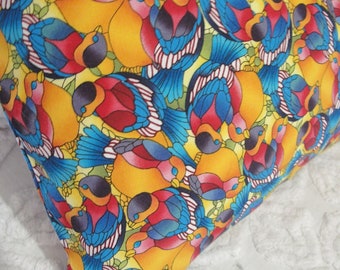 Electric Birds Travel Pillowcase -  Bright Tropical Blue, Rose Red, Golden Yellow Cover for 12x16 Accent Pillow - Handmade, envelope back