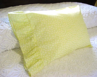 Ruffled Travel Pillowcase - Yellow with White Daisies & Blue Star Flowers - Boudoir, Lumbar, Toddler, Child's 12x16 Pillow Case Cover
