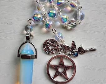 Fairy Gem Aurora Borealis Glass and Opalite Witch's Ladder Pocket Pagan Rosary Prayer Beads