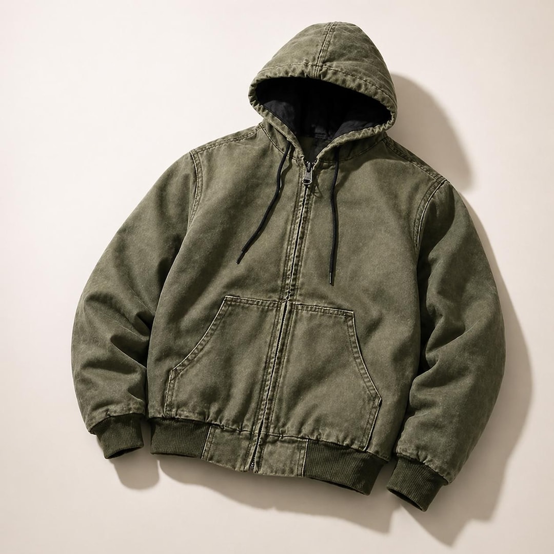 Vintage Looking Hoodie: Heavy-duty Workwear Essential Moss Green