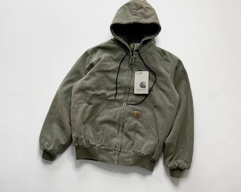 Carhartt J130 Vintage Canvas Hoodie: Heavy-Duty Workwear Essential Moss Green Edition