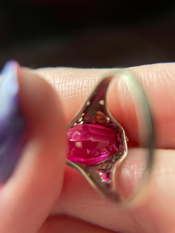 Antique Lab Ruby White Gold “Coffin” Ring - image 9