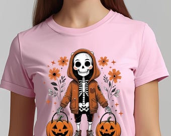 Cute Skeleton Kids Halloween PNG, Retro Floral Skeleton Png, Retro Fall Skeleton Png, Preppy Halloween Png | Trendy Halloween Skull Design