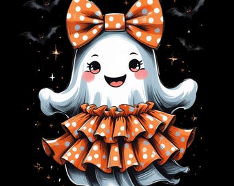 Preppy Polka Dot Ghost PNG, Cute Halloween Clipart (Digital Download)