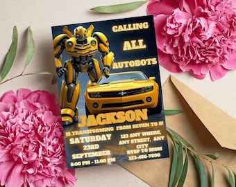 Transformers Birthday Invitation, Bumblebee Optimus Prime, Editable Canva Template