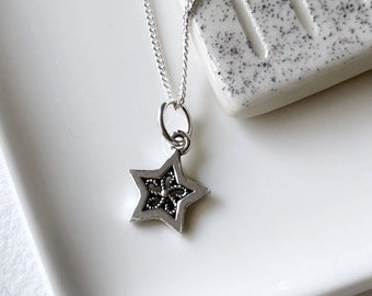 Silver star necklace, boho filigree sterling silver star pendant dainty chain, silver celestial necklace, astrological tarot celestial