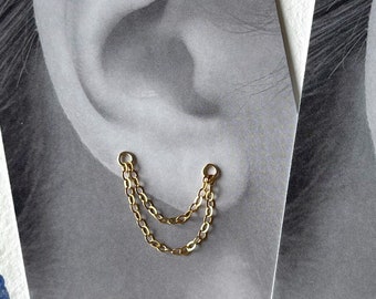 Gold double earring chain, gold filled convertible ear jacket chain, earring linking chain, ear cuff chain, piercing  helix  conch