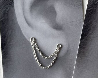 Silver double earring chain, sterling silver convertible ear jacket chain, earring linking chain, ear cuff chain, piercing helix, conch