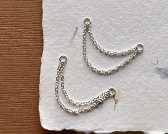 Silver double ear chain, sterling silver convertible ear jacket chain, earring linking chain, ear cuff chain, piercing, helix, conch