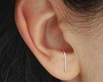 Suspender earrings, sterling silver or 14k gold filled suspender, J earrings, ear hangers, curved studs, ear suspenders, edgy earrings