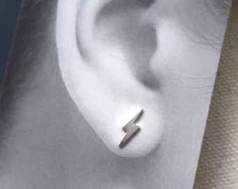 Silver lightning bolts studs, Silver piercing, Tiny lightning bolt studs earrings with sterling silver posts, tiny earrings, silver 925