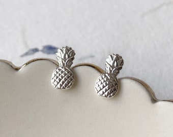 Pineapple stud earrings, Sterling silver pineapple, delicate and tiny studs, 925 silver everyday earrings, pina summer fun  food love