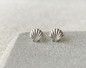 Seashell studs, Silver seashell earrings, Summer fun Nautical Tiny sterling silver seashell studs earrings with sterling silver posts