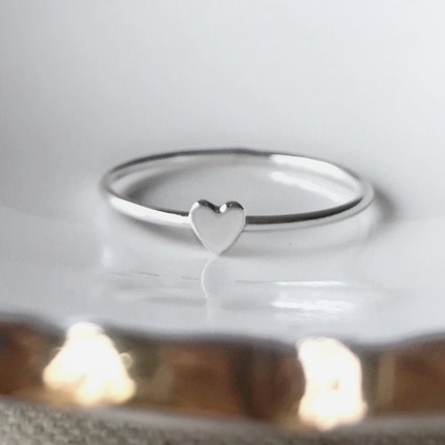Tiny Heart Ring Sterling Silver Heart Ring Stacking Ring | Etsy